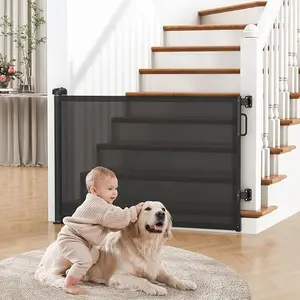 Retractable  Gate for Doorways and Stairs, Mesh Safety Gate for Pet, Indoor & Outdoor Use, One-Hand Operation, Easy Installation, 33.6" Tall, Expands to 55" Wide（Black,33.6"x55")