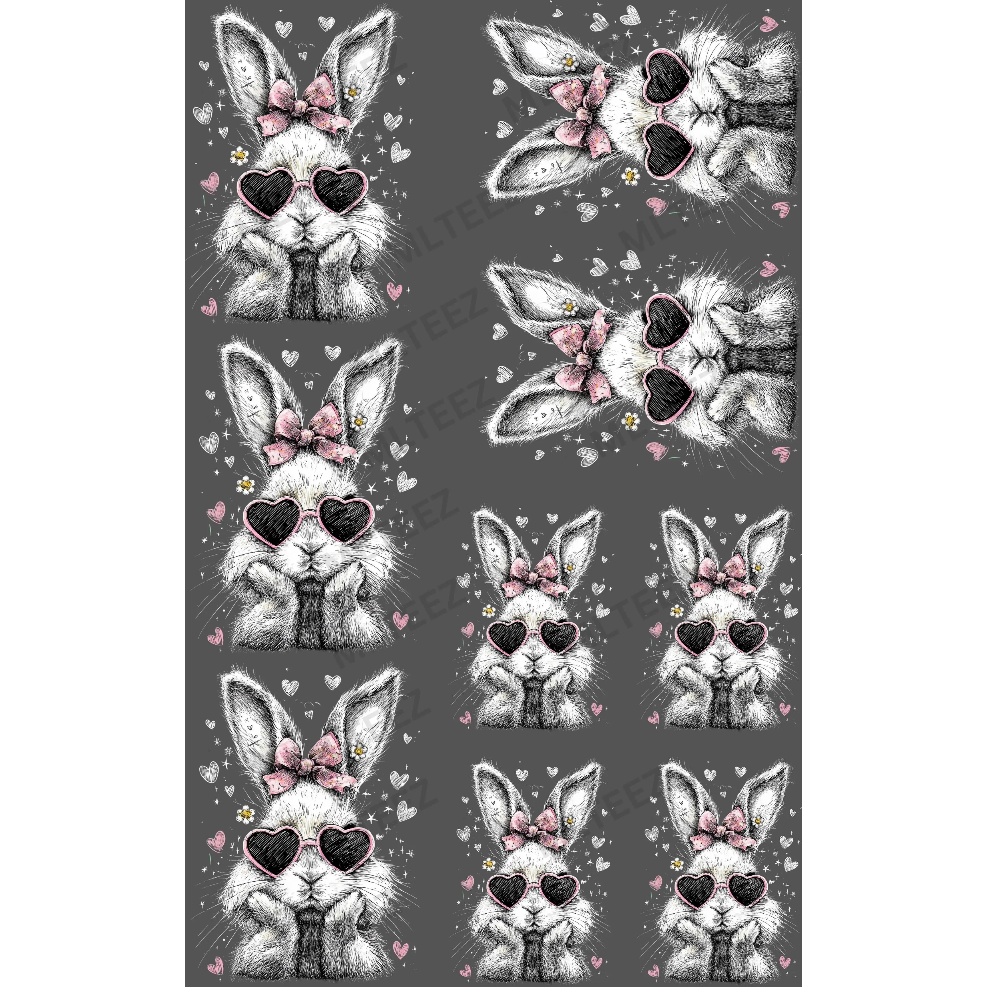 EASTER BUNNIES (2) PREMADE GANGSHEET - 22X36 DTF TRANSFERS - DIRECT TO FILM