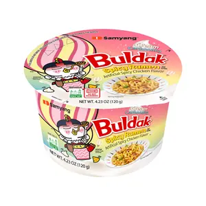 Buldak Pack of 6 Cream Carbonara Hot Chicken Spicy Flavor Korean Instant Ramen Noodle Big Bowl Easy Prep Convenient