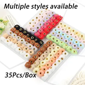Mixed Color Plush Ball Beads (35pcs/box), Bead Assortment, DIY Decorative Beads for Pen & Keychain & Bag Decoration, DIY Accessories for Jewelry Making, DIY Beading Accessories