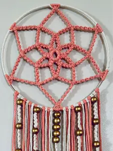 Pink and cream with gold beads macrame dream catcher