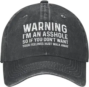 Warning I’m An Asshole Washed Baseball Cap, Funny Attitude Hat, Sarcastic Gift Vintage Dad Cap - Best Give for Dad, Gift for Him, Husband's Gift