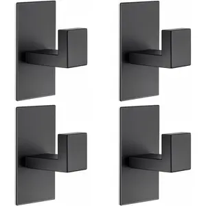 4Pack Adhesive Towel Hooks, Heavy Duty Wall Hooks, Towel Hooks for Bathroom Kitchen Adhesive, SUS304 Stainless Steel  Sticky Hooks for Hanging Towel,Clothes,Robe,Coat, Matte Black