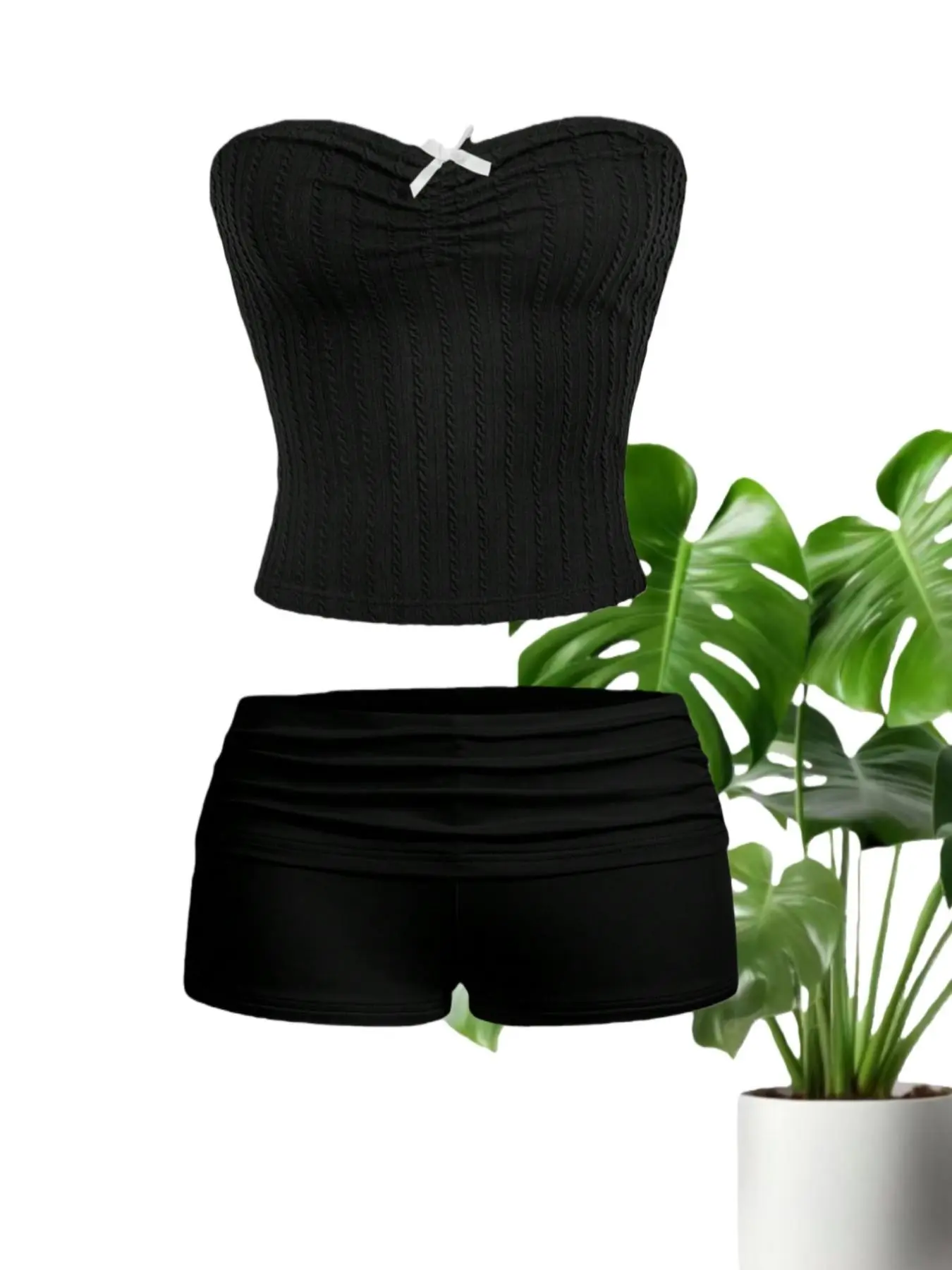 Cute Chic Summer Halter Top Matching Set, Slimming Textured Plain Sleeveless Crop Blouse, Comfortable Shorts Two-Piece, Casual Women's Clothing