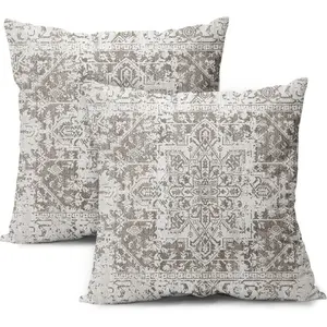 aportt Taupe Gray Ethnic Boho Throw Pillow Covers 18X18 Inch Set of 2 Bohemian Carpet Pattern Vintage Pillow Cases Grey Floral Pillow Cover Farmhouse Home Decor for Sofa Couch Porch Outdoor