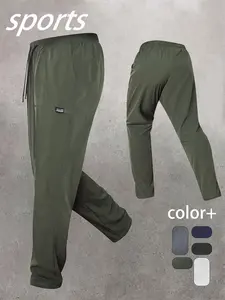 Men's Outdoor Sports Casual Long Pants, Pure Color Fashion Versatile Trousers, Suitable for Hiking and Running, One Piece, Knitted Sports Pants