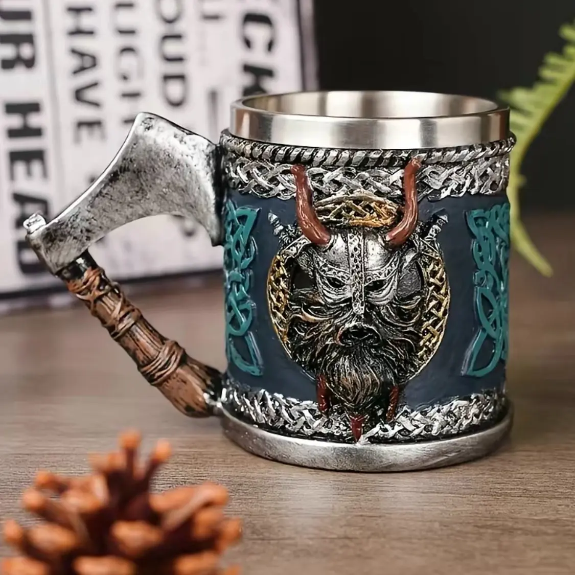 Viking Pirate Design Insulated, Reusable, Sturdy Coffee Mug, Coffee Thermal Cup, 1 Pack Stainless Steel Interior Novelty Norse Drinking Cup, Viking Gifts for Men Dad, Birthday Father's Day Holiday Gift for Friends Family Home Office Daily Use