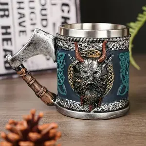 Viking Pirate Design Insulated, Reusable, Sturdy Coffee Beverage Mug, Drinkware, 1 Pack Stainless Steel Interior Novelty Norse Drinking Cup, Viking Gifts for Men Dad, Perfect Birthday Father's Day Holiday Gift for Friends Family Home Office Daily Use