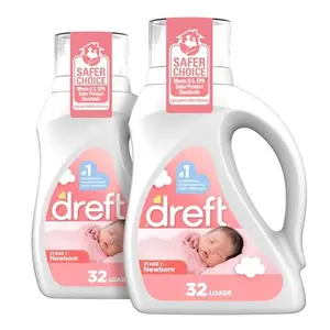 Dreft Newborn Baby Laundry Detergent, Gentle on Sensitive Skin, HE Compatible, 2 pack, 32 loads each