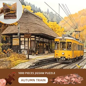 [1000pcs Autumn Train Puzzle] 1000pcs Autumn Train Jigsaw Puzzle - Vibrant Maple Forest Scene with Yellow Train, Large Cardboard Puzzle for Adults, Ideal Home Decor or Gift for Christmas & Birthdays, Puzzle Accessories