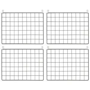 VEVOR Grid Wall Panels, 4 Packs Wire Wall Grid for Photo Pictures Display, Wall Storage Organizer Metal Grid Wall Panel for Home Office Decor with Clips and Hooks, 11.8x15.7 inch