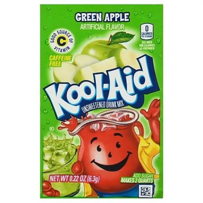 10x Kool-Aid Green Apple Drink Mix Packets - Crisp Beverage Flavoring Powder 0.13oz