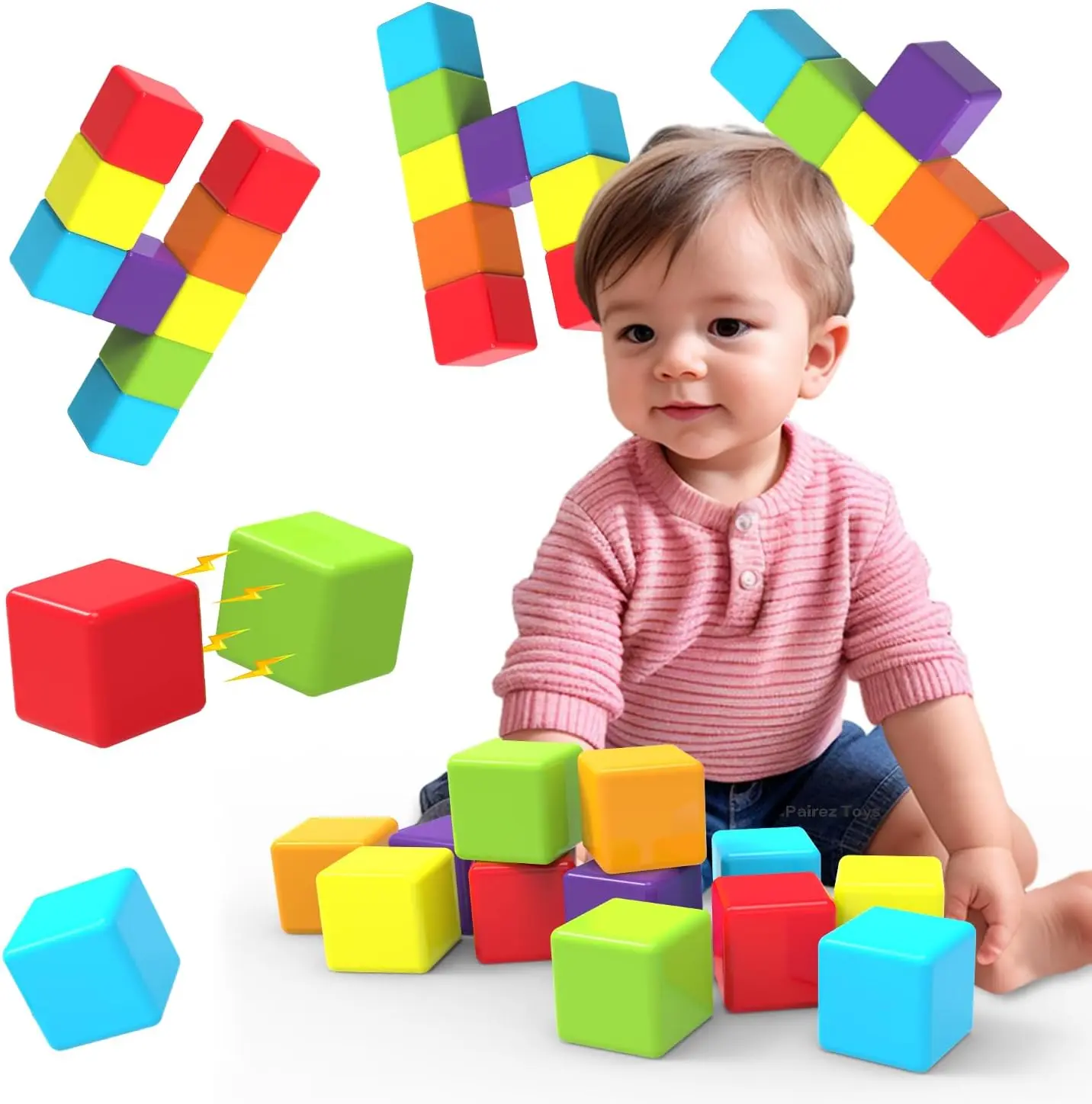 Mother Day Gift Magnetic Building Blocks Large, 1.65 inch Magnetic Stacking Cubes for Toddlers, Sensory & Montessori Toys for Boys & Girls 1 2 3 Years Old (12 PCS)