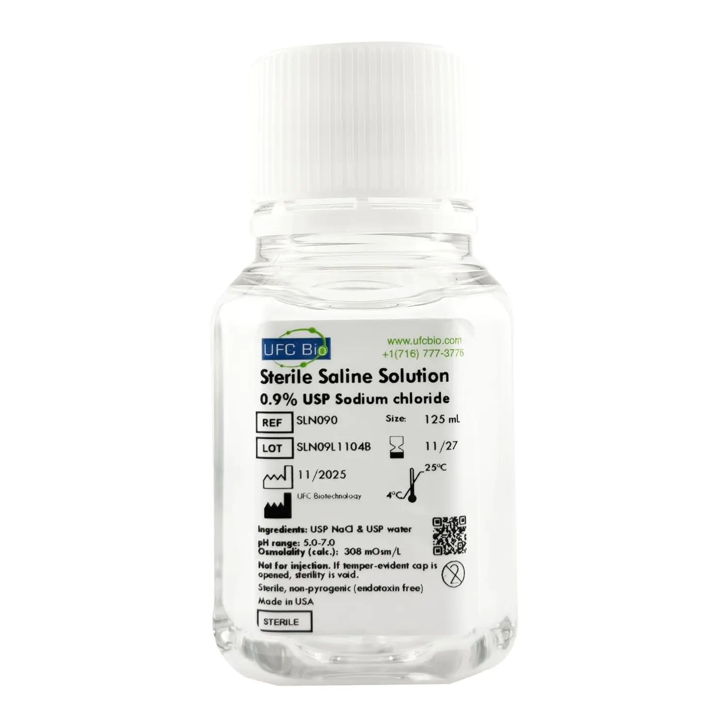 0.9% Normal Saline Solution – Sterile USP Sodium Chloride - Made in USA - 125 mL