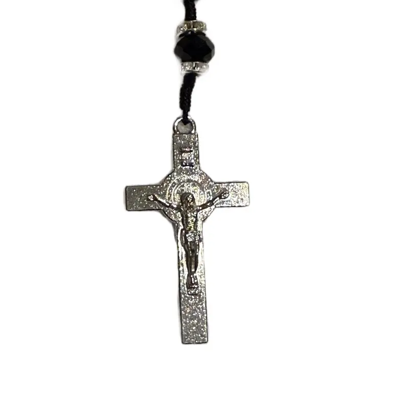 Exquisite Rosary Saint Jude or Virgin Mary Cross Pendant Mexican Necklace Braided Cord Green beads Chain Charm Accessories for Men and Women Catholic St Jude Elegant Religious