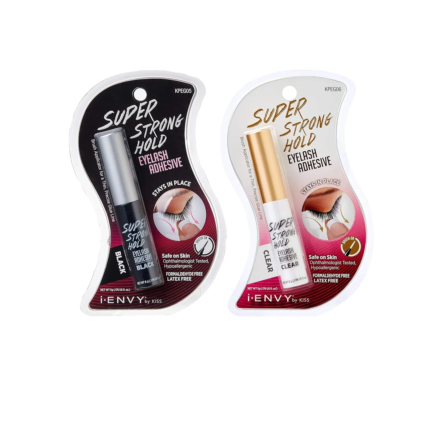 i-Envy by Kiss Super Strong Eyelash Adhesive Black (KPEG05) & Clear (KPEG06) Combo Pack Brush On Latex Free