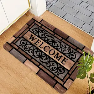 Country Wood Grain Pattern Welcome Doormat, Retro Peasant Style Non-slip Washable Entrance Carpet, Indoor and Outdoor Home Porch Decorated Front Door Mat, Durable Kitchen Mat.