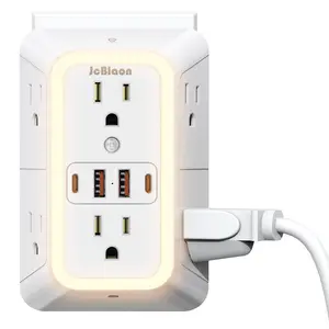 6-Outlet Wall Mounted Surge Protector Wall Outlet Extender with 4 USB Ports, Night Light & Touch Control Switch, Wide-Spaced Power Strip for Home Office
