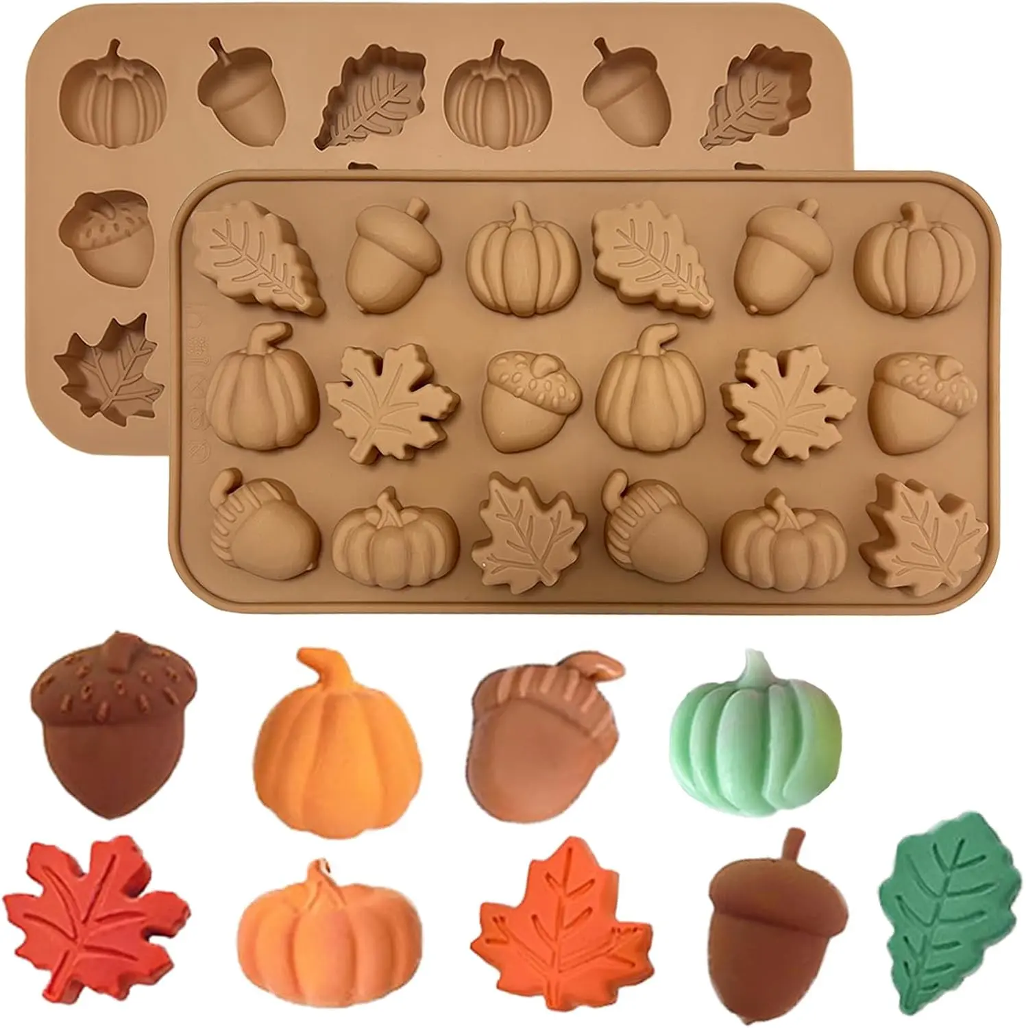 2 count Fall  Molds Autumn   Molds, 18 Cavity Thanksgiving Candy Mold, Fall  Molds, Leafs Acorns Shape for Thanksgiving Halloween Autumn Harvest, Nude Color