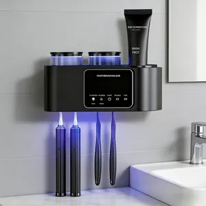 Wall-Mounted Hygienic Toothbrush Holder with Toothpaste Tray Waterproof Durable Heat-Resistant Odorless Modern Storage Rack Rechargeable Bathroom Accessory