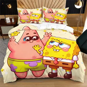 SpongeBob SquarePants printed pattern soft and durable bedding duvet cover set, including 1 duvet cover and 1 or 2 pillowcases, without a core or pillow, suitable for children or adults as gifts, modern style fashionable bedroom bed decoration