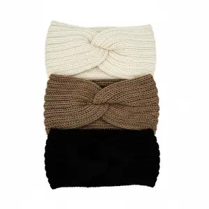 3PCS Women's Knitted Headbands for Winter - Diademas de Punto Cálidas - Twisted Turban Style Ear Warmers - Cozy Cable Knit Hair Bands & Head Wraps Beige Brown Black
