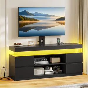 ADORNEVE TV Stand with Mount and Power Outlet, TV Mount for 32/45/55/60/65/70 inch TVs, Modern LED TV Stand with Shelves & 4 Drawers,Black Entertainment Center for Living Room,Bedroom