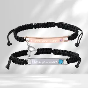 Adjustable Couple Bracelet Set, Heart-Shaped Magnetic Bracelets, Fashionable Couple Bracelets, Everyday Accessories, Versatile and Stylish Birthday Gifts for Lovers, Heart-Shaped Pendant Bracelets