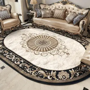 Elegant Oval European Style Living Room Carpet, Luxurious Vintage French Rug, Soft Plush Foot Pad for Bedroom & Hallway Decor