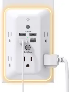 Surge Protector, Outlet Extender with Night Light, Addtam 5-Outlet Splitter and 4 USB Ports(1 USB C), Multi Plug Wall Outlet for Home Office Dorm Room Essentials