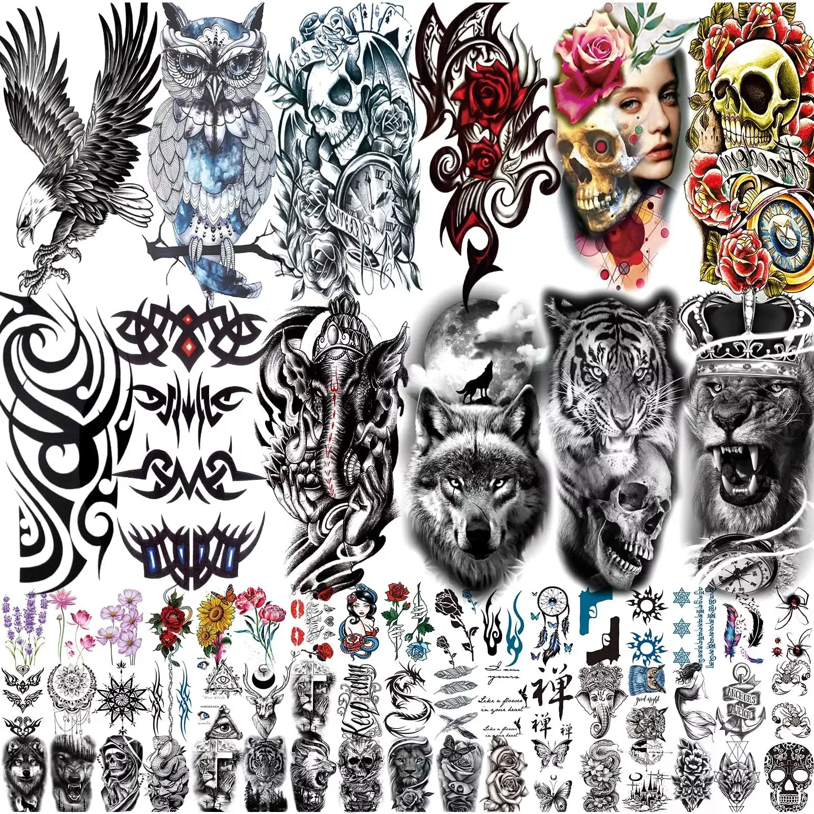 80 Sheets Temporary Tattoos Stickers for Men and Women, Fake Body Arm Chest Shoulder Tattoos