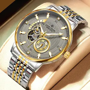 LOUIEJUELEN Aviator Series Men's Swiss Automatic Skeleton Watch - 42mm Stainless Steel Chronograph with Sapphire Crystal, Water-Resistant & Shockproof, Luminous Dial for Business & Casual Occasions