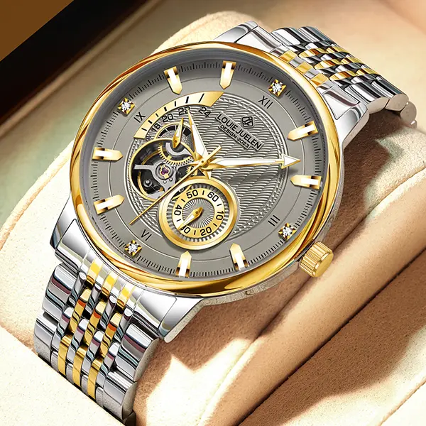 LOUIEJUELEN Aviator Series Men's Swiss Automatic Skeleton Watch - 42mm Stainless Steel Chronograph with Sapphire Crystal, Water-Resistant & Shockproof, Luminous Dial for Business & Casual Occasions