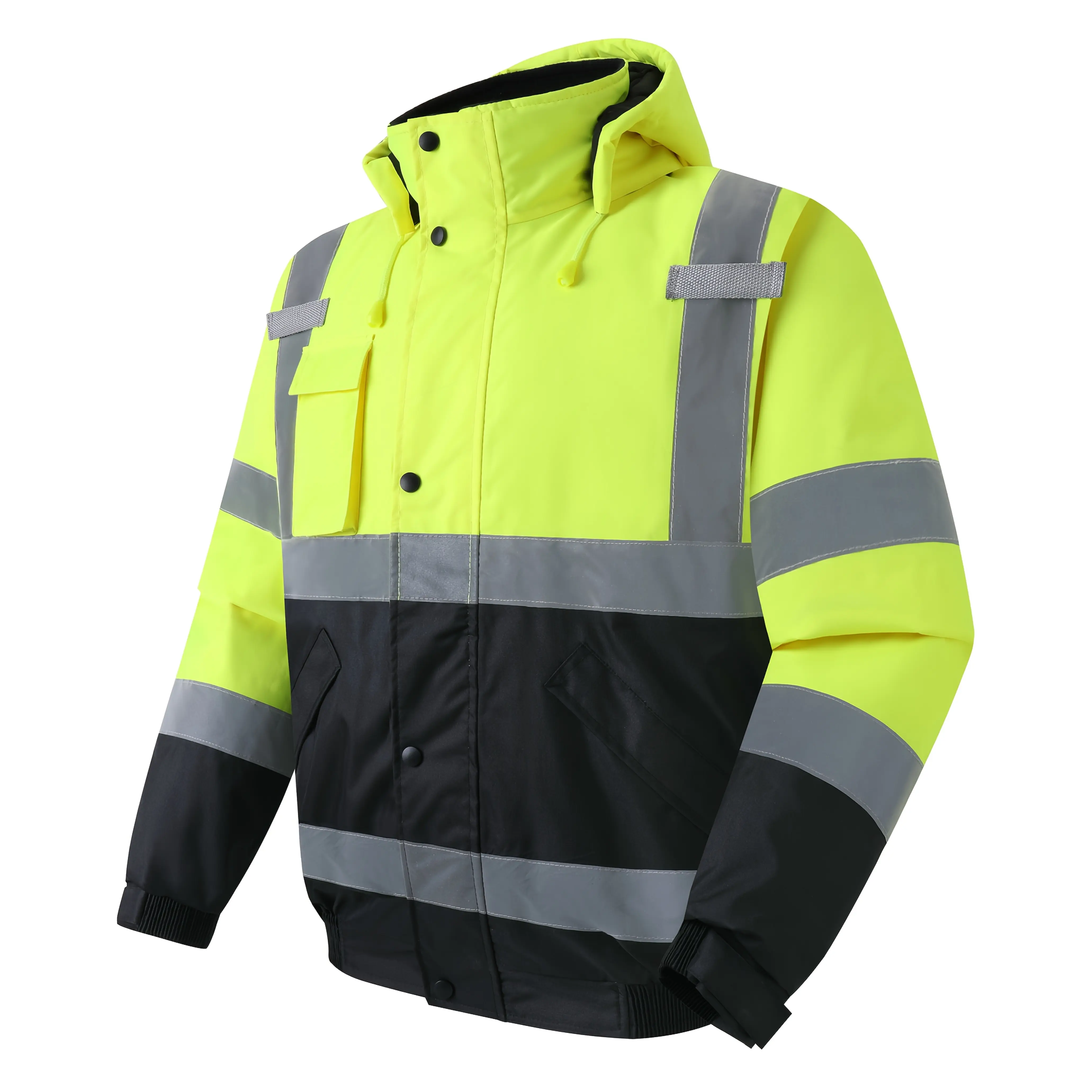 Visibility Reflective Jackets Men, Waterproof Safety Jacket with Pockets, Hi Vis Yellow Coats with Black Bottom, Mens Work Construction Coats Cold Weather