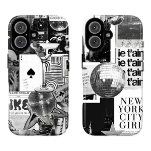 Black & White Retro Disco Phone Case New York City Girl Vibe Phone Cover Compatible for iPhone 17Promax 16 15 14 13 12 11 and for Samsung S21-S25 Perfect Gift for Fashion Girl Women