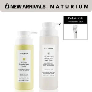 Naturium The Smoothing Body Bundle, Smoother Glycolic Acid Body Wash and Bio-Lipid Restoring Body Lotion