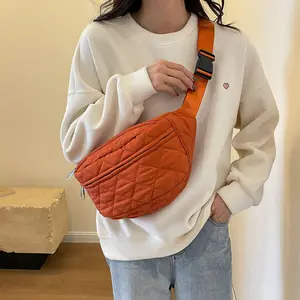 Women's Solid Color Quilted Casual Waist Bag - Fashion Argyle Embossed Zipper, High-Quality Versatile for Commute, Everyday Leisure & Outdoor Use