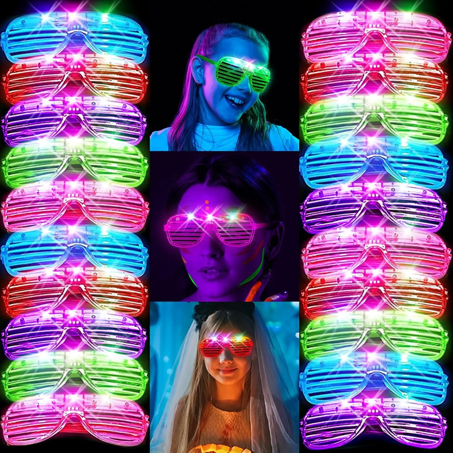 24 Pack LED Glasses, Halloween Party Supplies,5 Neon Colors with 3 Flashing Modes, Glow in the Dark Sunglasses Toys Bulk Neon Party Favors for /Adult Birthday Halloween Holiday