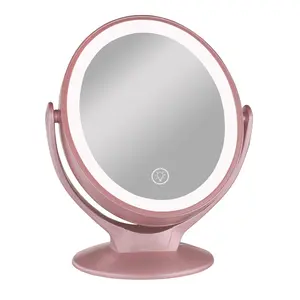 Lighted Makeup Mirror, Led Dimmable Mirror, 2000 mAh Rechargeable Double Sided Magnifying Mirror with 3 light levels, 1x/7x, 360° Rotation, Touch Screen, Portable Tabletop Bathroom LED Cosmetic Vanity Mirror for Gift
