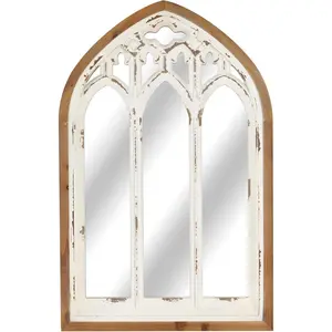 Arch Window Wall Mirror - Farmhouse Cathedral Wall Decor with Wooden Frame for Entryway Hallway Living Room - 16.14" x 1.38" x 25.2"