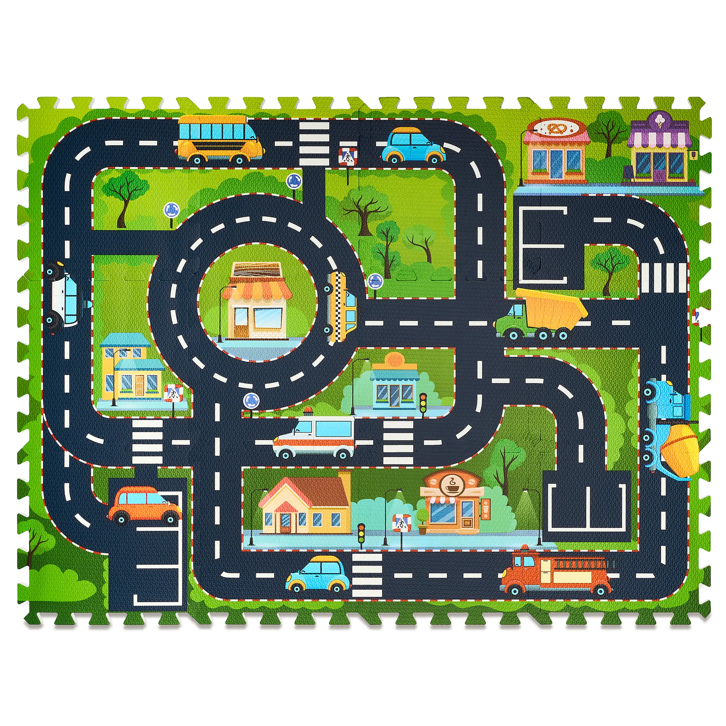 Sorbus Traffic Themed Interlocking Foam Playmat - 12 Tiles, 34" x 45" Padded Nursery Activity Mat for Kids' Development