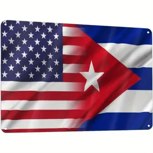 Aluminum Tin Sign American Cuban Flags Bilingual Wall Art 8x12 Inch Indoor Outdoor Home Bar Garage Retro Metal Decor Vintage Metal Sign