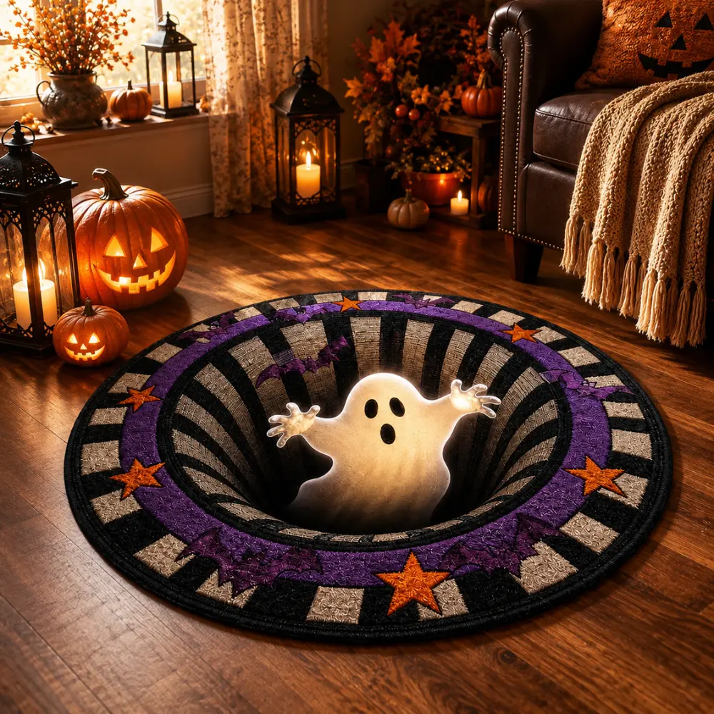 Halloween 3D Haunted Ghost Round Rug, Spooky Abyss Optical Illusion Floor Mat, Soft Non Slip 32 Inch Halloween Area Rug for Living Room, Bedroom, Entryway and Party Decor