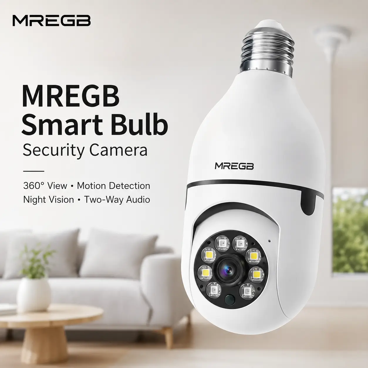 MREGB Dual-Lens Light Bulb Security Camera, 1080P HD Wireless Surveillance System, 5G/2.4G WiFi, Motion Detection, Night Vision, 2-Way Audio, Easy Socket Installation