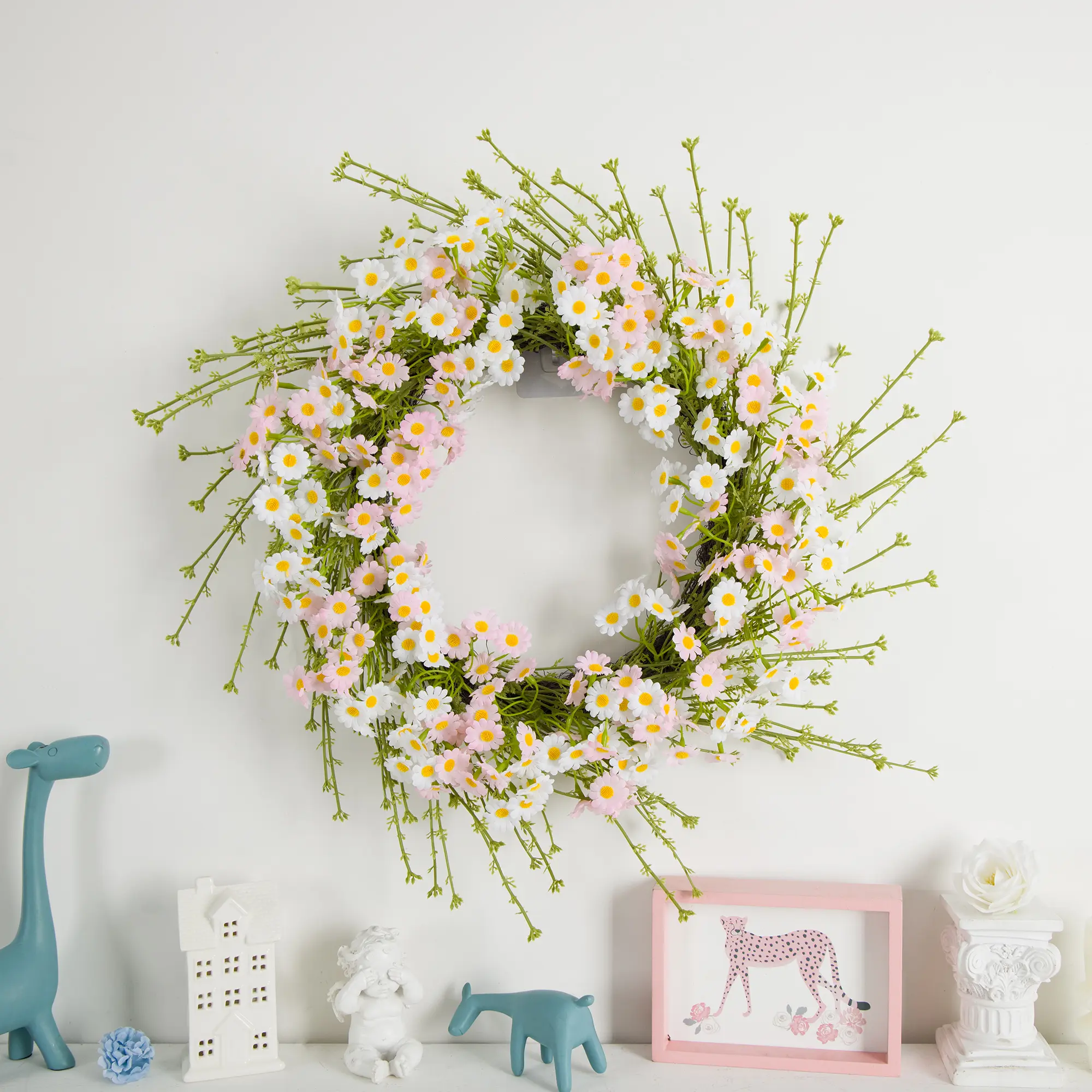 20In Pink Daisy Spring Decorative Floral Wreath - Handcrafted, Freight-Free for Porch Decor, Indoor Wall Hanging, Garlands & Swags Home Supplies, Floral Wreath Wreaths, Garlands & Swags