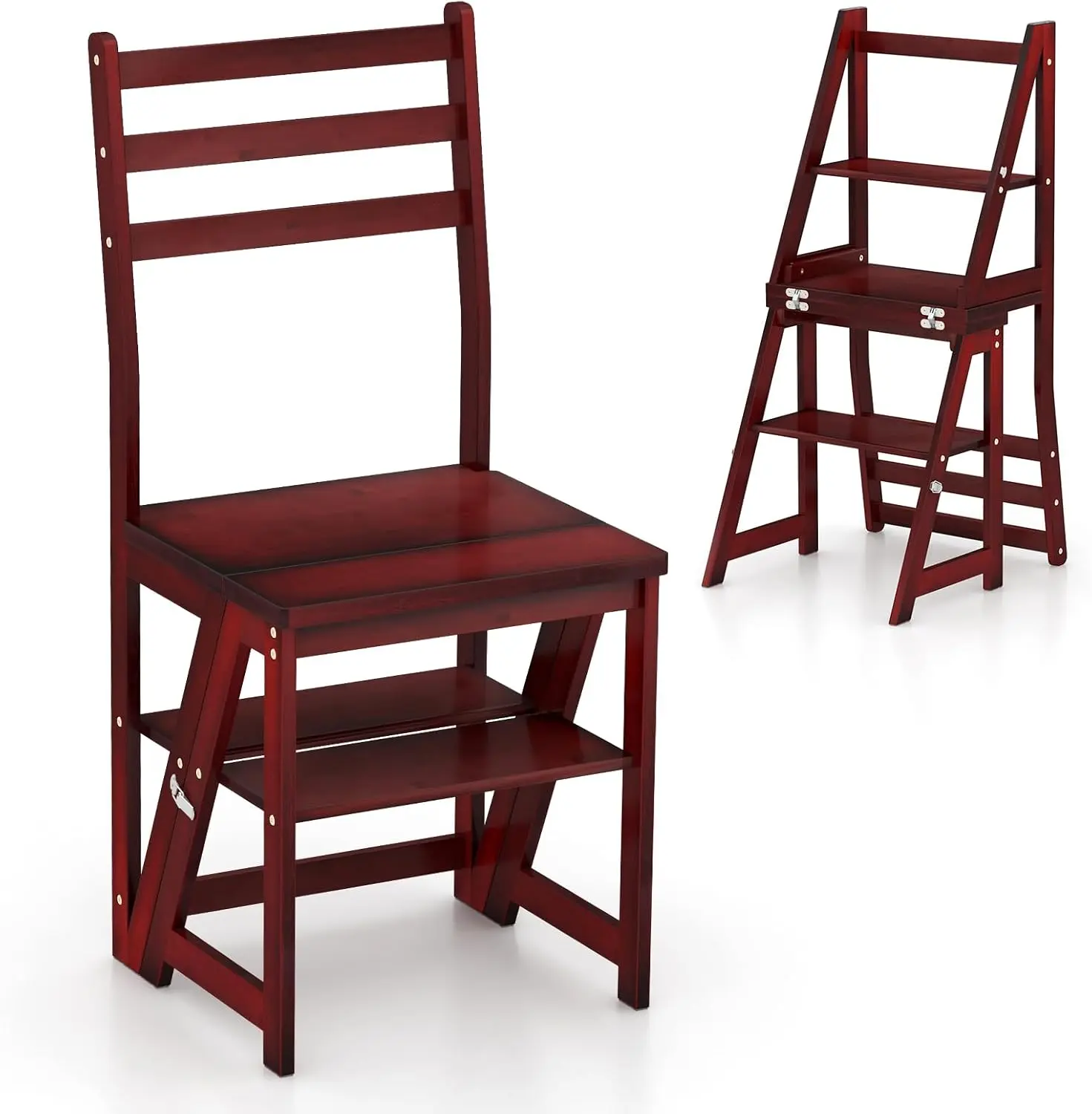【Costway】3 Tier Folding Step Stool/Ladder Chair, 24"/30"/35" 3-in-1 Wood Foot Stool Display Storage Shelf Flower Rack for Home, Kitchen, Library