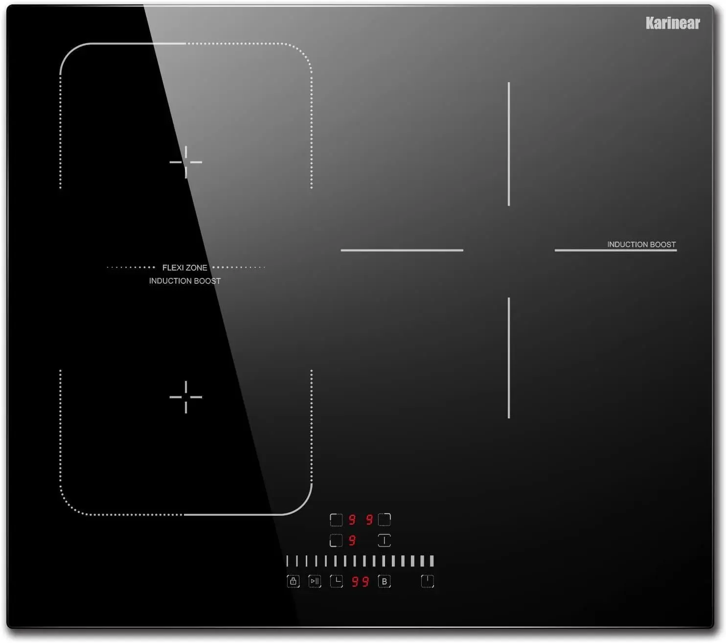 Karinear 24-Inch Built-In Induction Cooktop, 3 Burners with Flex Zones, 6800W AC220-240V/50-60Hz Hardwired Hob, Child Safety Lock, Timer, Boost, Slider Control, Black Glass, Cleaning Scraper (Ideal for Thanksgiving, Easter)