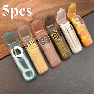 Mini Dental Floss & Swab Case - Portable Compact Pill Box with Toothpick Holder, Multi-Color Capsule-Shaped Containers (Turquoise, Pink, Beige, Brown, White) for Oral Care, Travel,, - Hygienist-Favorite Organizer, Mini Items For Purse