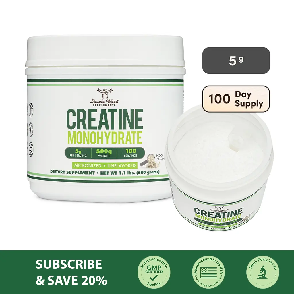Creatine Monohydrate | 500 g | 100 Day Supply | Promotes Muscle Pump | Support Physical & Mental Endurance | Double Wood Supplements