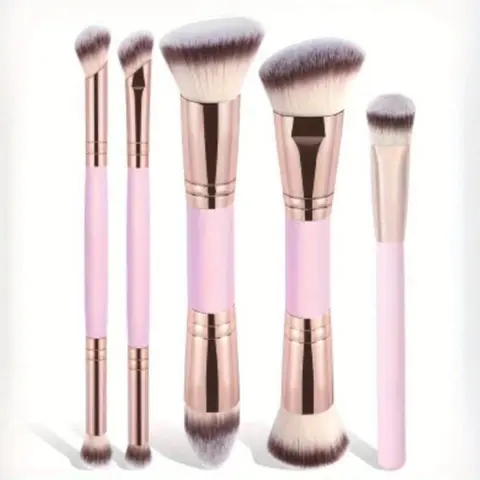 Double-ended Makeup Brush Set, 5pcs/set Soft Bristles Face Makeup Brushes for Foundation, Powder, Concealers, Eye Shadows, Makeup Accessories, Multifunctional Makeup Brushes, Convenient Makeup Brushes, Multifunctional Cosmetic Brushes